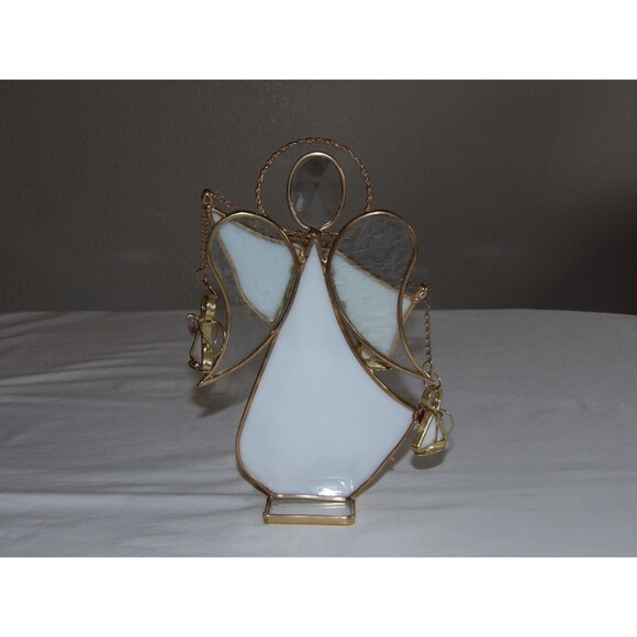 Vintage White Gold Stained Glass Suncatcher Angel Chain Hearts 8.75" READ - Picture 10 of 10